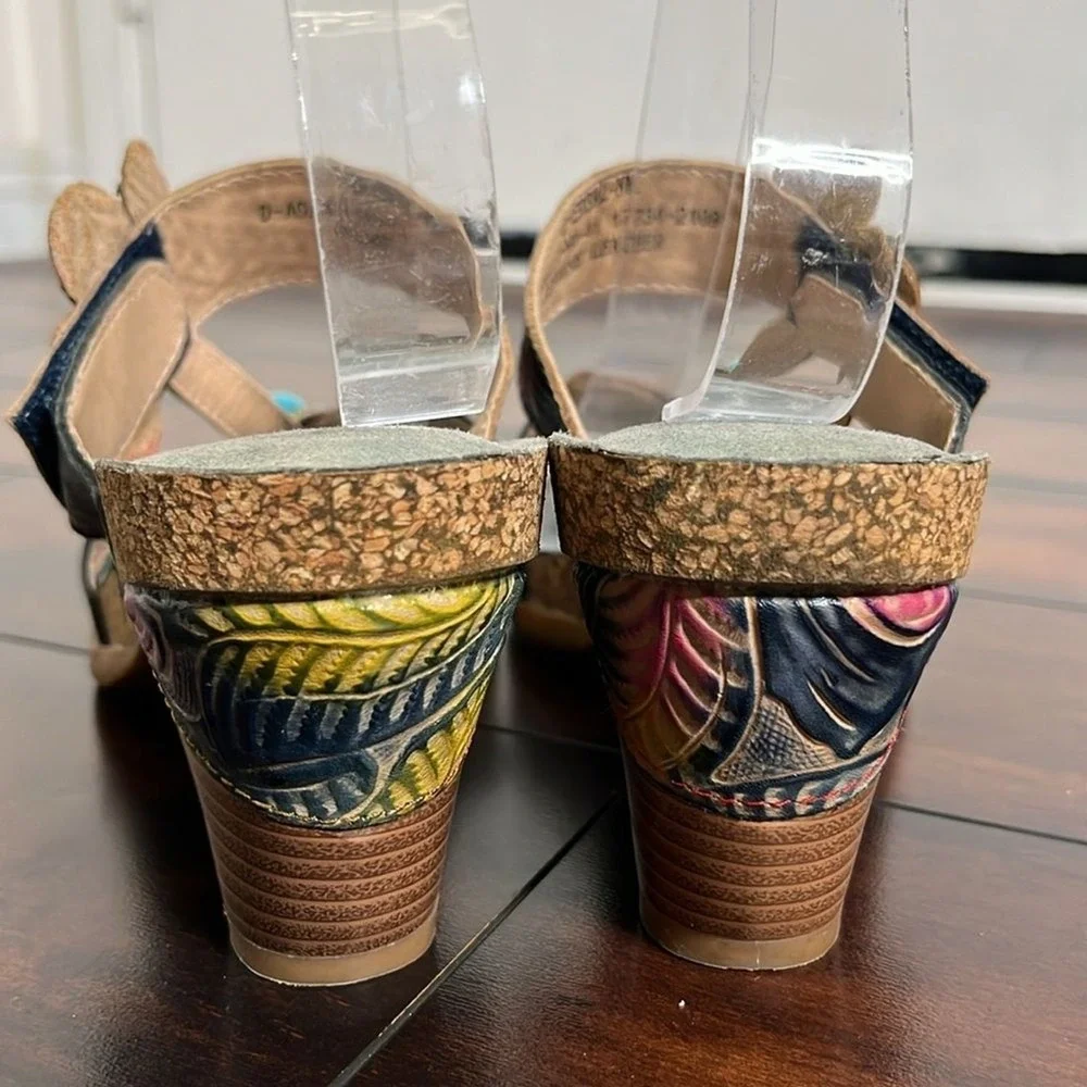 Spring Step L'Artiste Women's Agalla‎ Leather Sandals size 41 Floral Boho Artsy